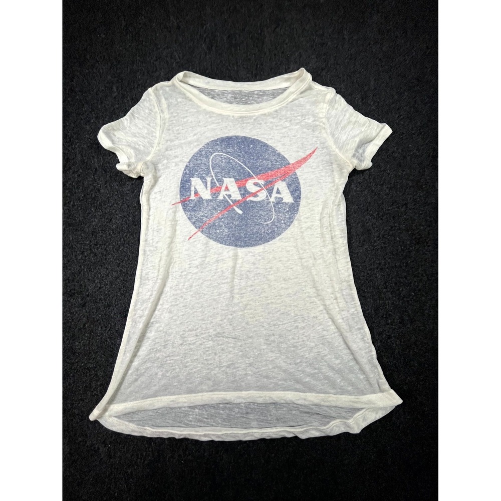 Zoe‎ + Liv Burnout NASA T Shirt Womens XS White Cotton Graphic Space Round Neck